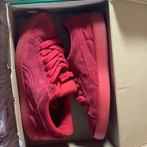 Red suede puma classics
